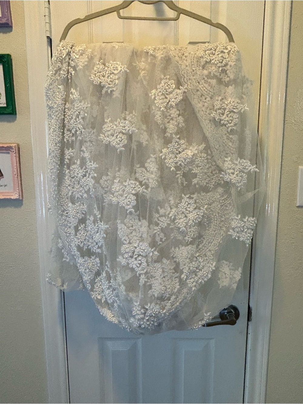 Cathedral Length JJT Bridal SnowPearl White Bridal Lace and beaded Veil